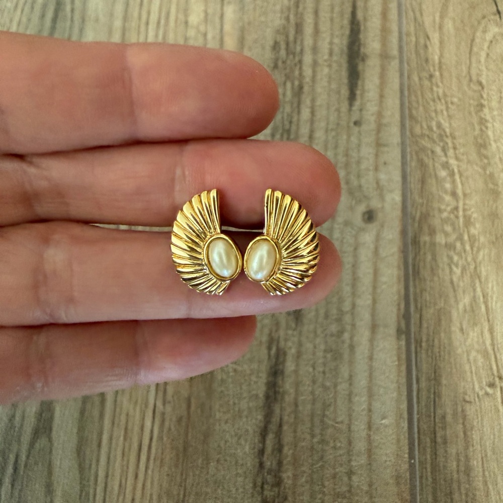 Vintage Gold-Tone Pearl Shell Earrings